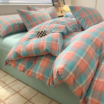 星尚家纺 2024新款A类全棉色织水洗棉三四件套系列-单被套 佛暖-粉蓝