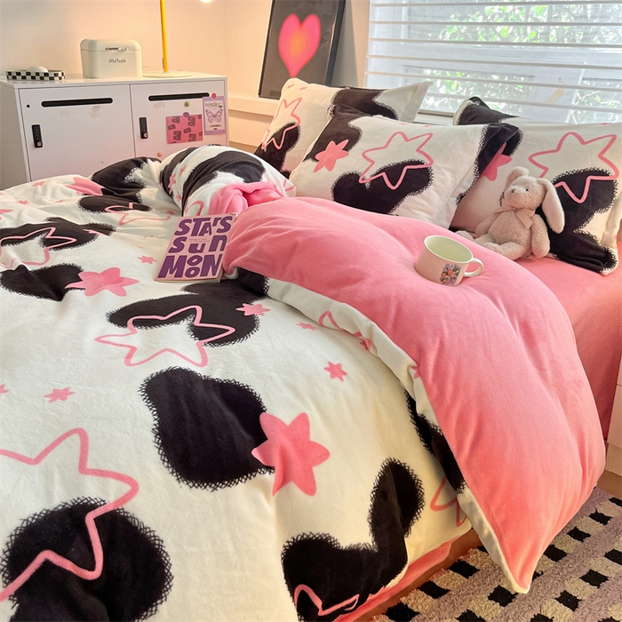 91家纺网 家纺一手货源 找家纺 启程家纺 2024新款A类秋冬INS风牛奶绒四件套 六角星