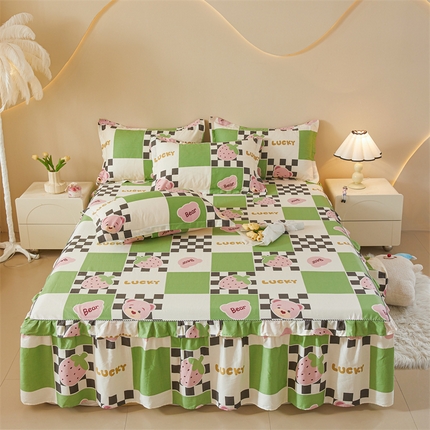 91家纺网 家纺一手货源 找家纺 名优家纺 2024新款A类全棉印花床裙 活力草莓-绿