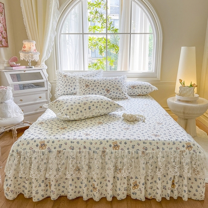 91家纺网 家纺一手货源 找家纺 网红馆（ck家纺） 2025新款泡泡棉花边床裙三件套 熊宝宝