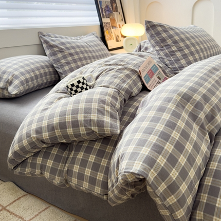 星尚家纺 2024新款A类全棉色织水洗棉三四件套系列-单被套 麦田灰