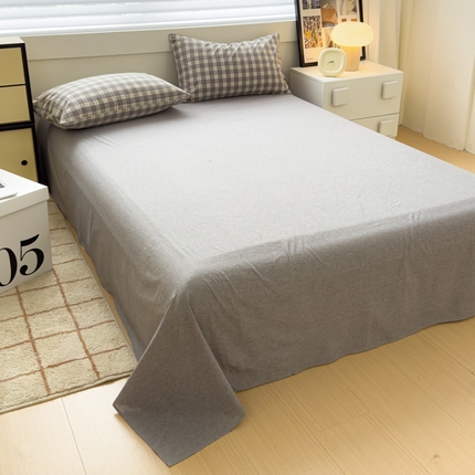 星尚家纺 2024新款A类全棉色织水洗棉三四件套系列-单床单 麦田灰