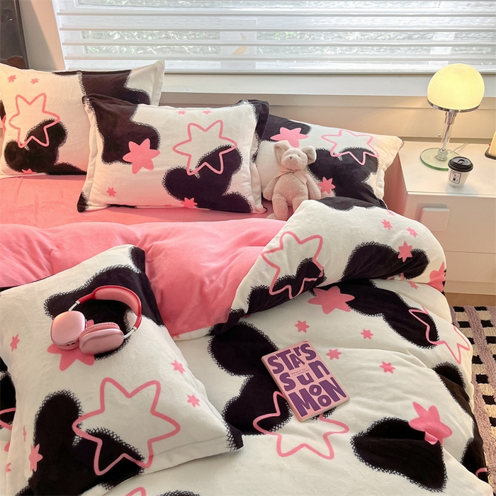 91家纺网 家纺一手货源 找家纺 启程家纺 2024新款A类秋冬INS风牛奶绒四件套 六角星