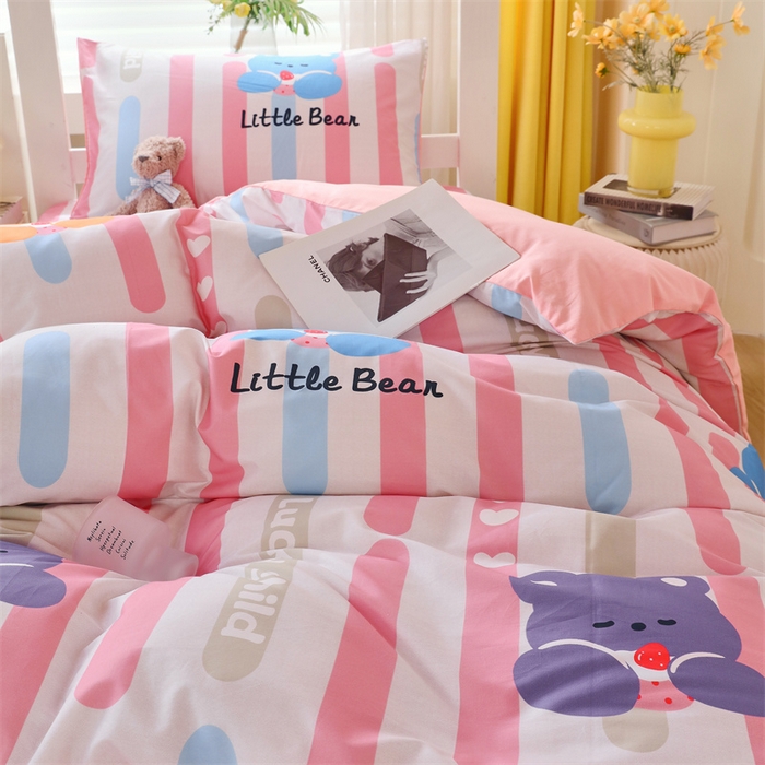 91家纺网 家纺一手货源 找家纺 2024新款学生宿舍.13372印花三件套 彩虹熊