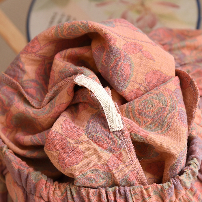 91家纺网 家纺一手货源 找家纺 洛兰沙家居馆【只代发】【只代发】 2024新款全棉色织提花国风长袖长裤睡衣女四季薄款圆领套头家居服套装可外穿 长款橙色