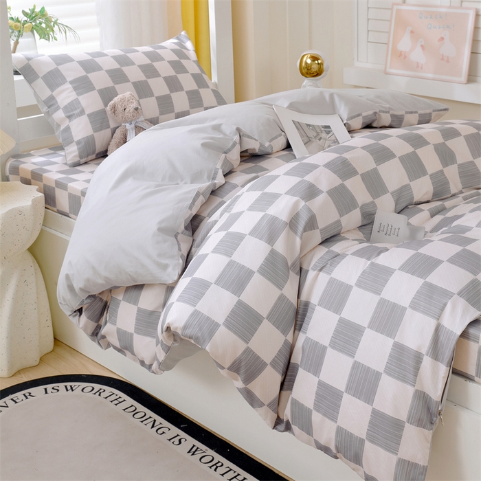 91家纺网 家纺一手货源 找家纺 2024新款学生宿舍.13372印花三件套 格子韵律