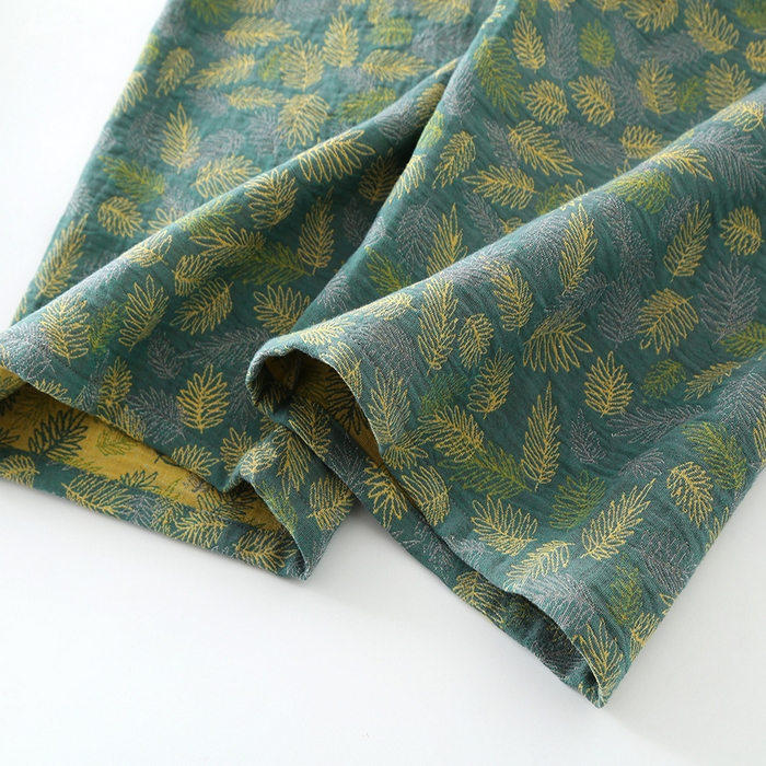 91家纺网 家纺一手货源 找家纺 洛兰沙家居馆【只代发】【只代发】 2024新款全棉色织提花国风长袖长裤睡衣女四季薄款圆领套头家居服套装可外穿 深绿