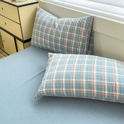 91家纺网 家纺一手货源 找家纺 星尚家纺 2024新款A类全棉色织水洗棉三四件套系列-单枕套 映像蓝