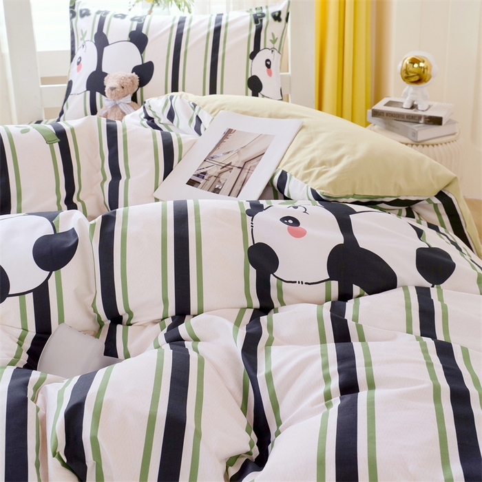 91家纺网 家纺一手货源 找家纺 2024新款学生宿舍.13372印花三件套 快乐熊猫