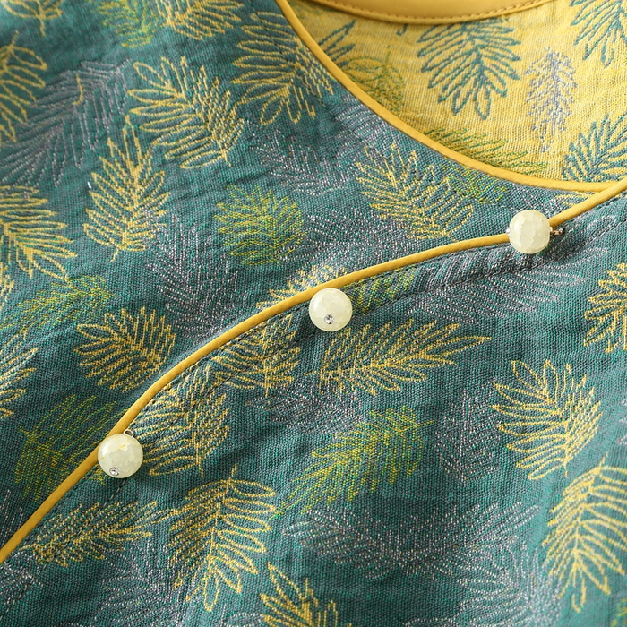 91家纺网 家纺一手货源 找家纺 洛兰沙家居馆【只代发】【只代发】 2024新款全棉色织提花国风长袖长裤睡衣女四季薄款圆领套头家居服套装可外穿 深绿