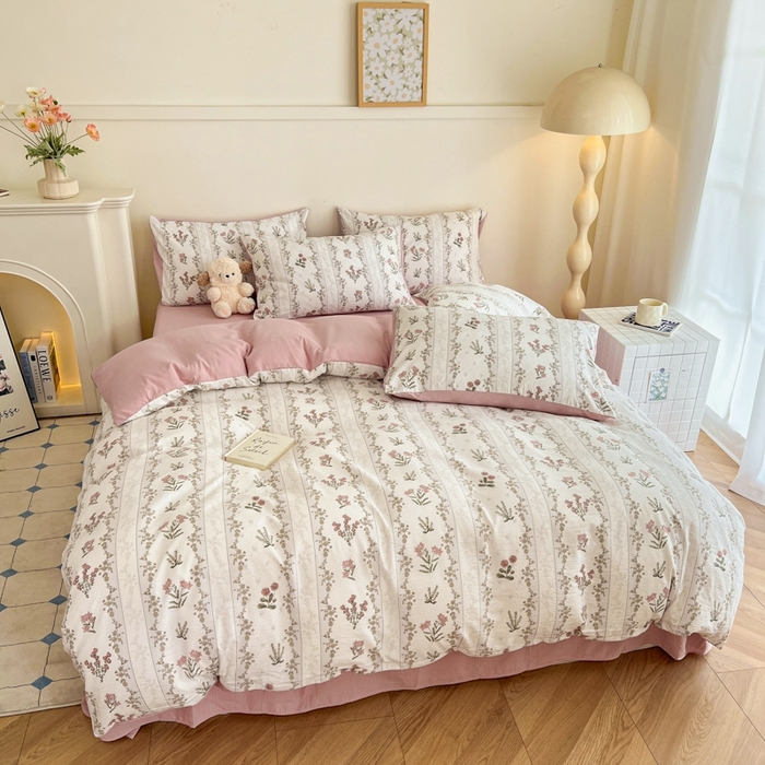 91家纺网 家纺一手货源 找家纺 金梦拉家纺 2024新款A类提花四件套 满墙花藤