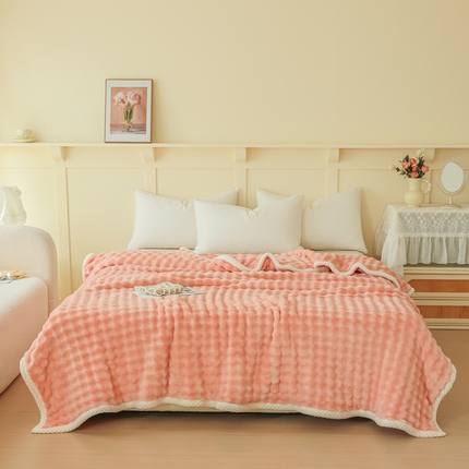 蓝冰家纺 2024新款仿兔毛绒毛毯毯子 粉色