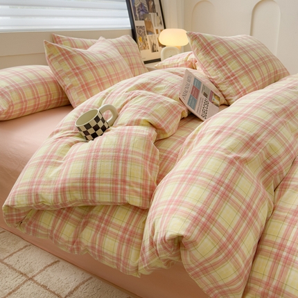 星尚家纺 2024新款A类全棉色织水洗棉三四件套系列-单被套 多芙-芭蕾粉