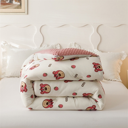 优被业 2024秋冬新款A类婴儿级针织棉豆豆绒大豆被冬被被子被芯 草莓小熊