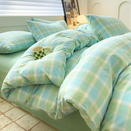 星尚家纺 2024新款A类全棉色织水洗棉三四件套系列-单被套 佛暖-果绿