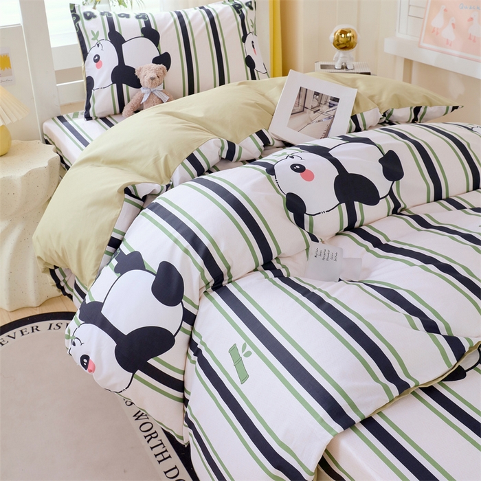 91家纺网 家纺一手货源 找家纺 2024新款学生宿舍.13372印花三件套 快乐熊猫