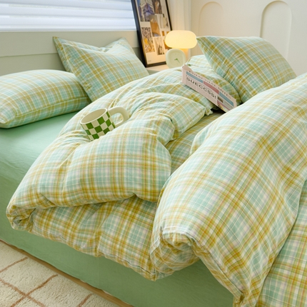 91家纺网 家纺一手货源 找家纺 星尚家纺 2024新款A类全棉色织水洗棉三四件套系列-单被套 多芙-清水绿