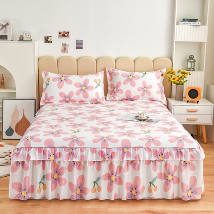 91家纺网 家纺一手货源 找家纺 名优家纺 2024新款A类全棉印花床裙 卉雅-粉