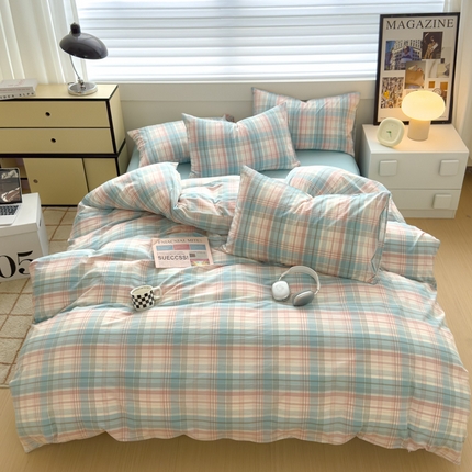 91家纺网 家纺一手货源 找家纺 星尚家纺 2024新款A类全棉色织水洗棉三四件套系列-四件套 森沐绿