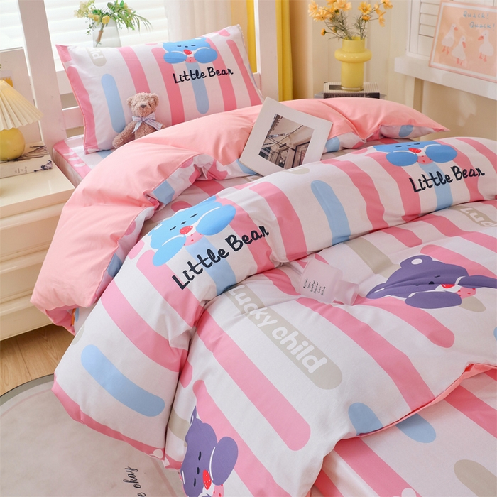 91家纺网 家纺一手货源 找家纺 2024新款学生宿舍.13372印花三件套 彩虹熊