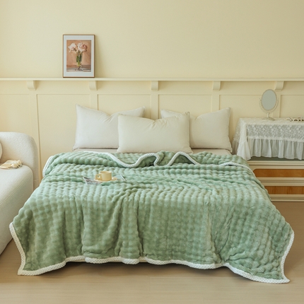 蓝冰家纺 2024新款仿兔毛绒毛毯毯子 墨绿色