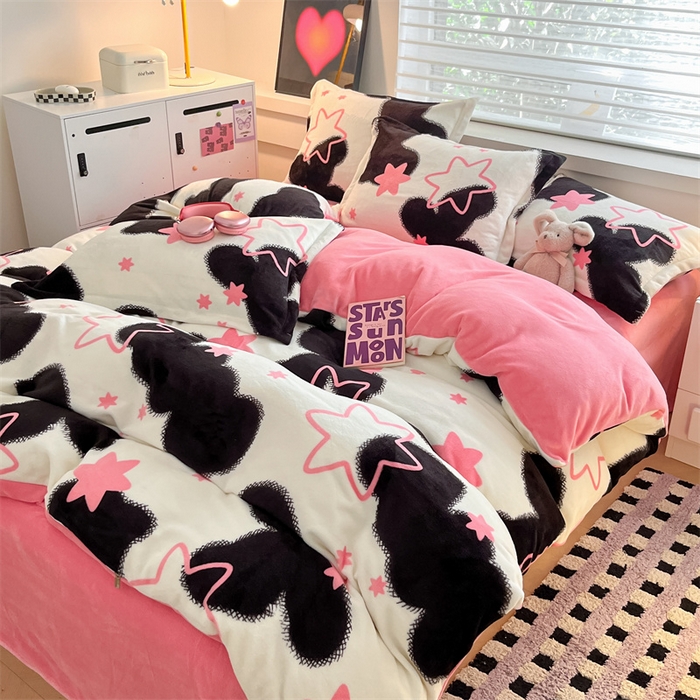 91家纺网 家纺一手货源 找家纺 启程家纺 2024新款A类秋冬INS风牛奶绒四件套 六角星