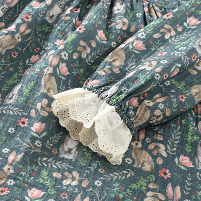 91家纺网 家纺一手货源 找家纺 洛兰沙家居馆【只代发】【只代发】 2024新款棉纱绉布睡衣女春夏季甜美蕾丝印花韩版花边长袖套头家居服四季款 绿色