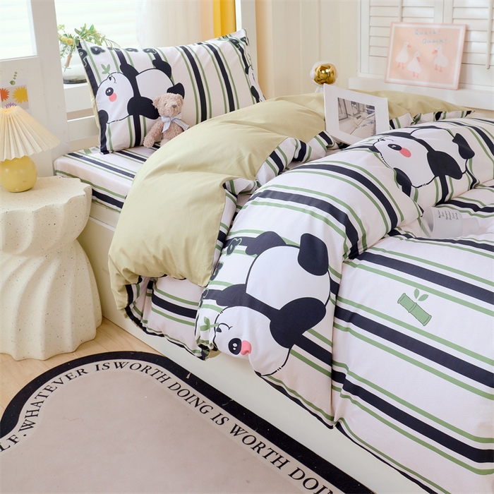 91家纺网 家纺一手货源 找家纺 2024新款学生宿舍.13372印花三件套 快乐熊猫