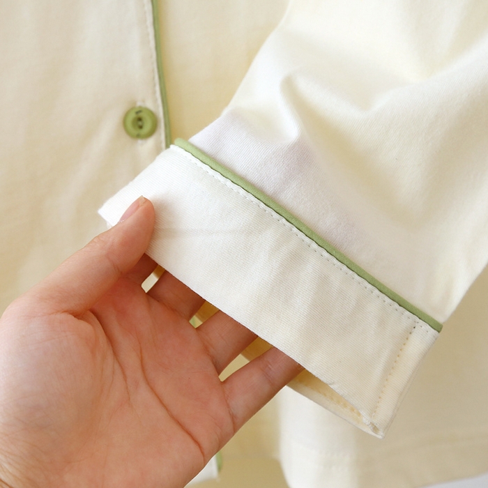 91家纺网 家纺一手货源 找家纺 洛兰沙家居馆【只代发】【只代发】 2024新款针织棉睡衣女春秋款居家针织棉大码夏季开衫长袖柔软家居服套装 奶黄色