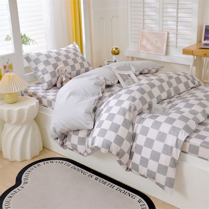 91家纺网 家纺一手货源 找家纺 2024新款学生宿舍.13372印花三件套 格子韵律