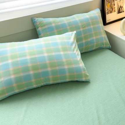 星尚家纺 2024新款A类全棉色织水洗棉三四件套系列-单枕套 佛暖-果绿