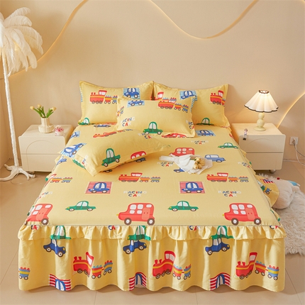 91家纺网 家纺一手货源 找家纺 名优家纺 2024新款A类全棉印花床裙 童年乐趣-黄色