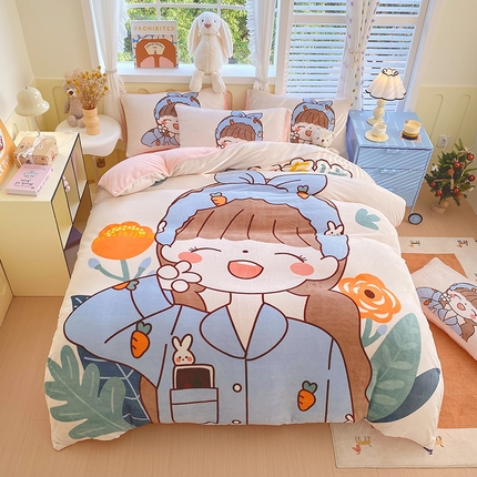 91家纺网 家纺一手货源 找家纺 莱米家纺 2024新款大版牛奶绒卡通四件套 元气满满