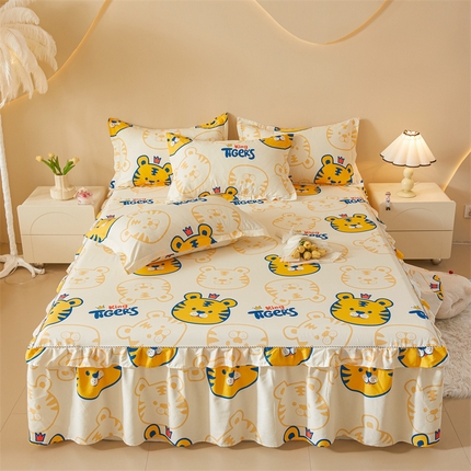 91家纺网 家纺一手货源 找家纺 名优家纺 2024新款A类全棉印花床裙 皇冠虎-黄色