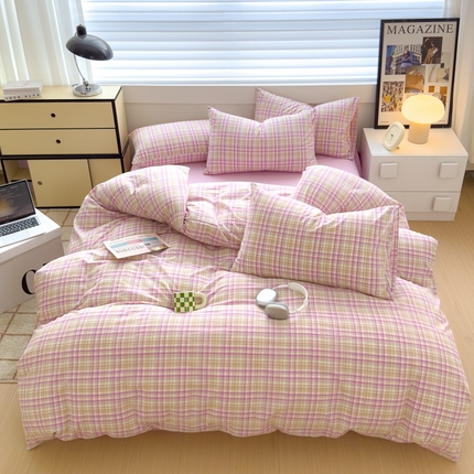 星尚家纺 2024新款A类全棉色织水洗棉三四件套系列-四件套 多芙-桔梗紫