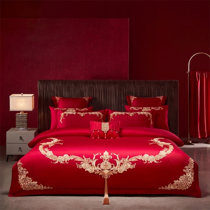 91家纺网 家纺一手货源 找家纺 （总）红番天婚庆 2025新款全棉刺绣新中式婚庆四件套多件套