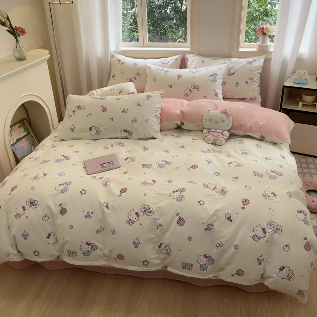 91家纺网 家纺一手货源 找家纺 博雅 2024新款三丽鸥全棉印花卡通四件套 美美KT