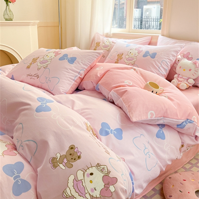 91家纺网 家纺一手货源 找家纺 博雅 2024新款三丽鸥全棉印花卡通四件套 玩偶KT