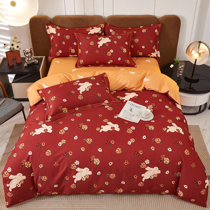 91家纺网 家纺一手货源 找家纺 雲归梦 2024新款加厚全棉生态磨毛大版四件套 快乐节奏 红