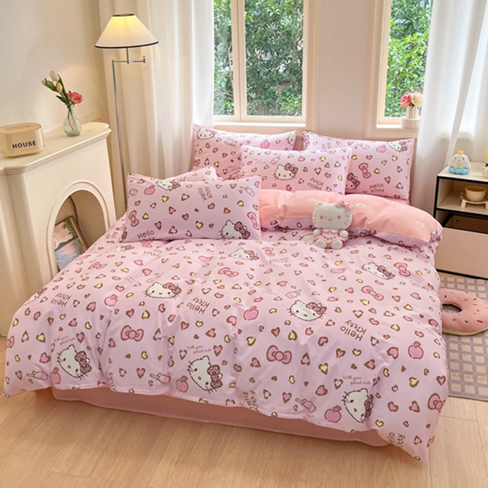 91家纺网 家纺一手货源 找家纺 博雅 2024新款三丽鸥全棉印花卡通四件套 心心KT