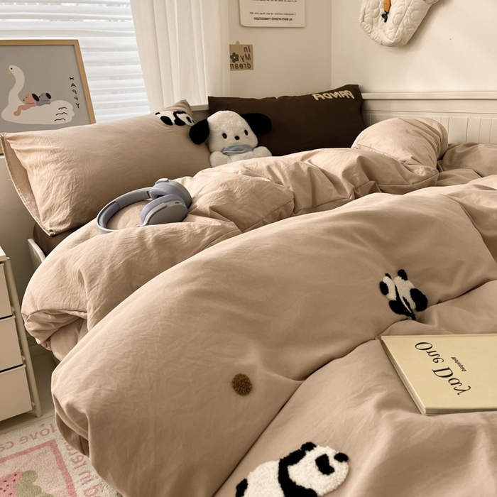 91家纺网 家纺一手货源 找家纺 海岛哥哥 2025新款云柔棉毛巾绣 四件套 毛巾绣-熊猫花花