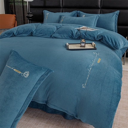 91家纺网 家纺一手货源 找家纺 （总）神州川 2024直播爆款高克重保暖加厚纯色刺绣牛奶绒四件套-邂逅+遇见