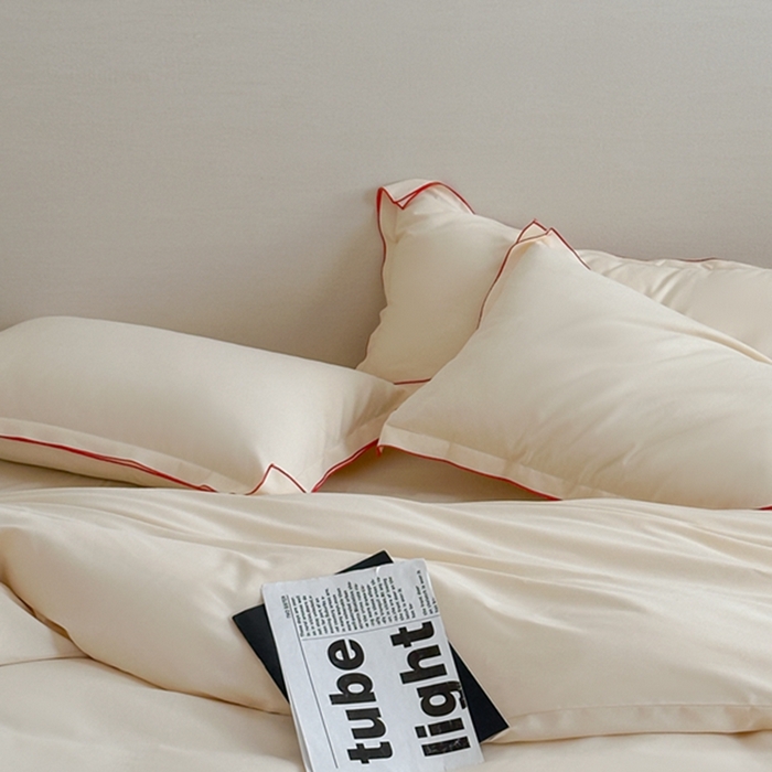 91家纺网 家纺一手货源 找家纺 梦享生活家居 2024新款Ａ类50支全棉磨毛密拷边四件套系列 密拷边奶茶色