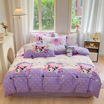 91家纺网 家纺一手货源 找家纺 博雅 2024新款三丽鸥全棉印花卡通四件套 梦想库洛米AB版