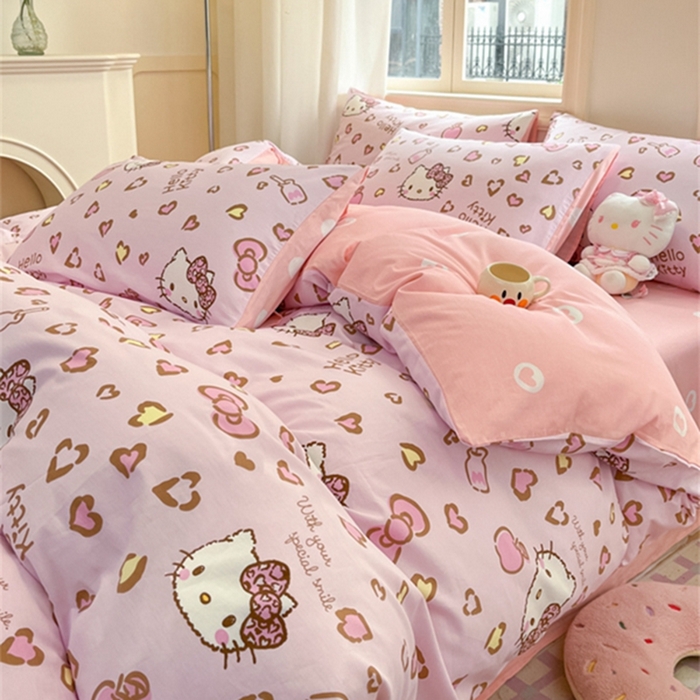 91家纺网 家纺一手货源 找家纺 博雅 2024新款三丽鸥全棉印花卡通四件套 心心KT