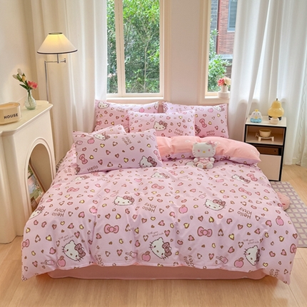 博雅 2024新款三丽鸥全棉印花卡通四件套 心心KT