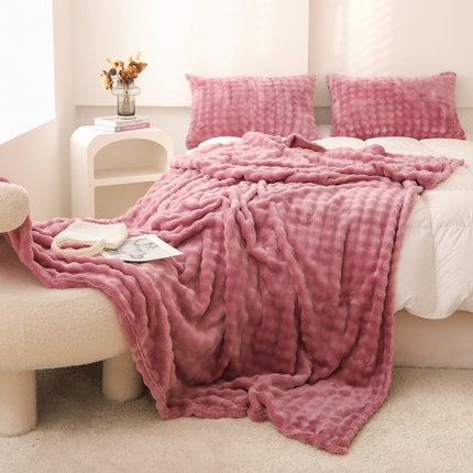 同田家纺  2024新款A类纯色兔绒毛毯 芍药红