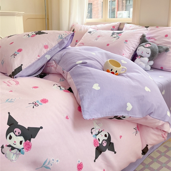 91家纺网 家纺一手货源 找家纺 博雅 2024新款三丽鸥全棉印花卡通四件套 小花库洛米