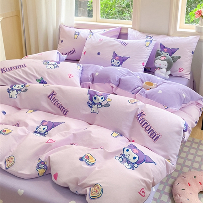 91家纺网 家纺一手货源 找家纺 博雅 2024新款三丽鸥全棉印花卡通四件套 多彩库洛米AB版