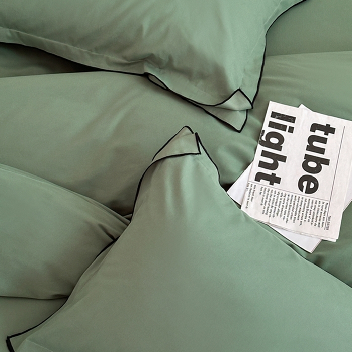 91家纺网 家纺一手货源 找家纺 梦享生活家居 2024新款Ａ类50支全棉磨毛密拷边四件套系列 密拷边翡翠绿